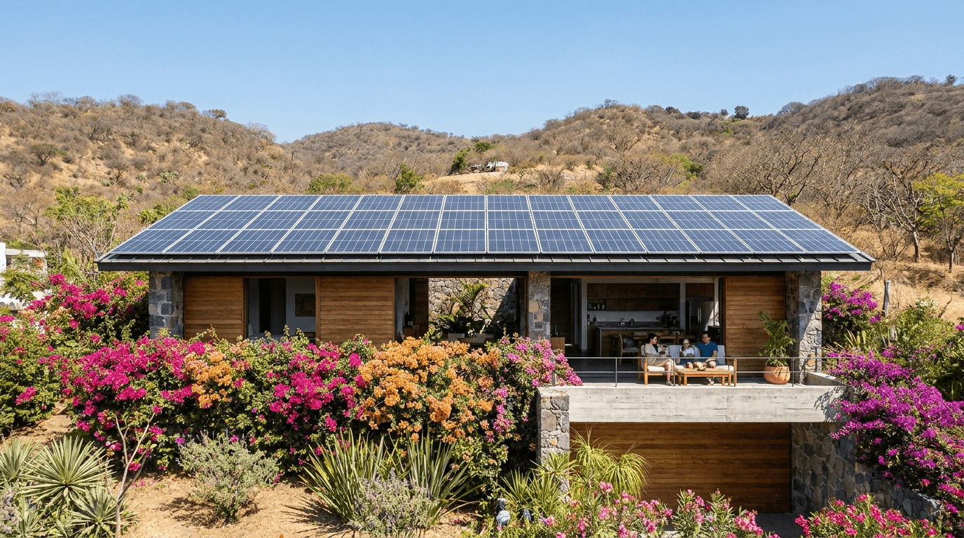 Casa en Cuernavaca con un arreglo completo de paneles solares en el techo
