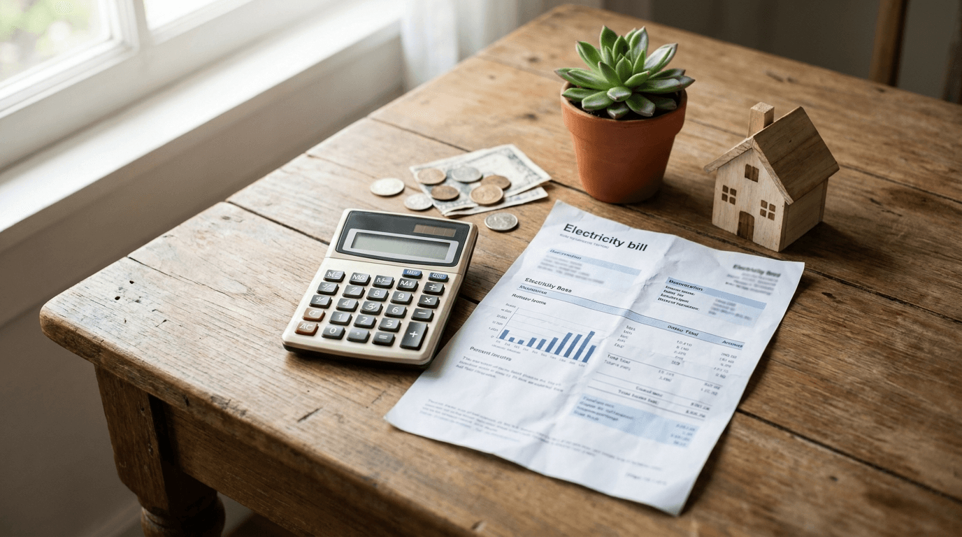 Calculadora y recibo de luz sobre una mesa: el ahorro cubre las mensualidades